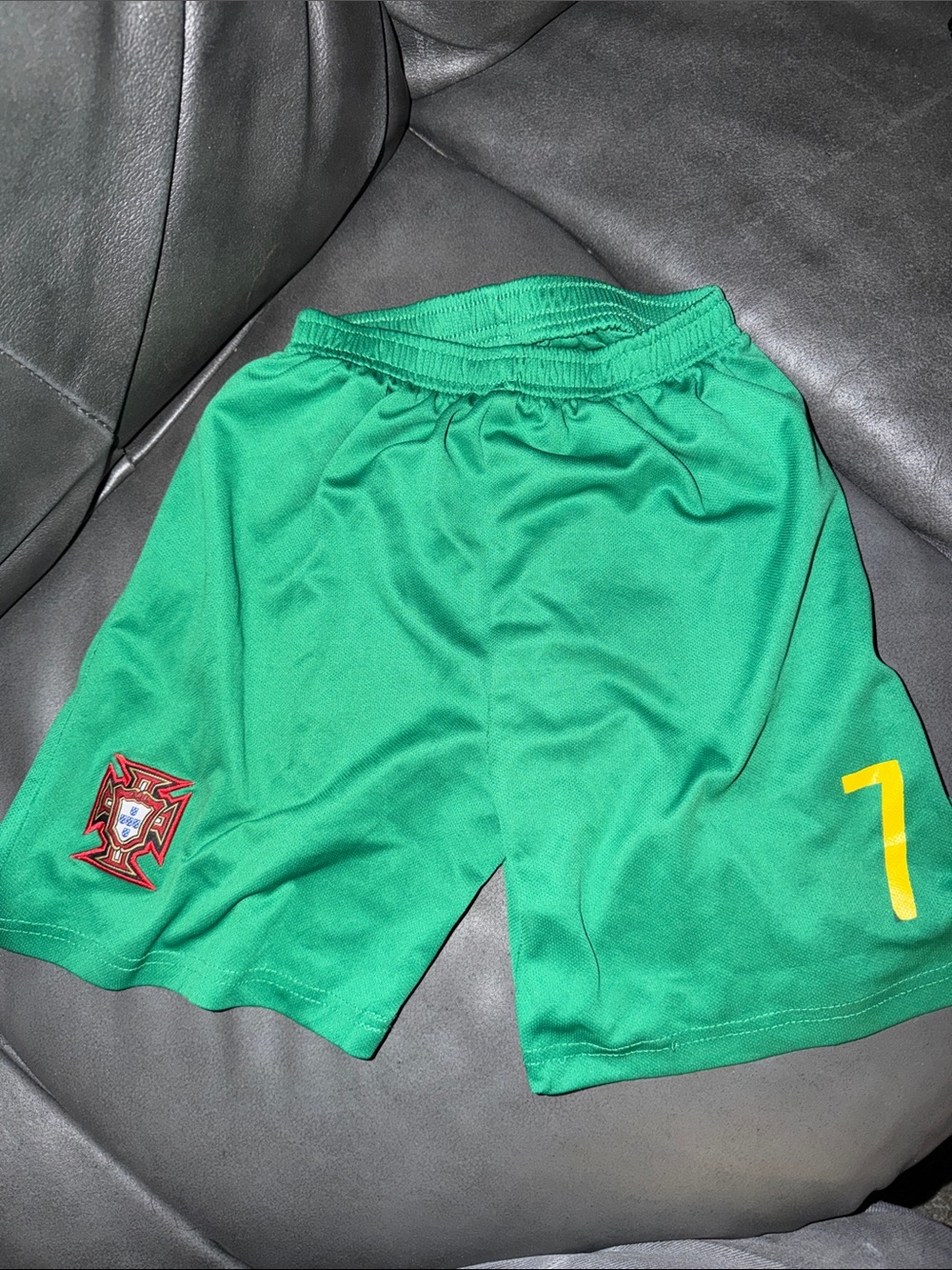 Portugal Green Men's small Athletic Shorts with Number 7 Ronald soccer
